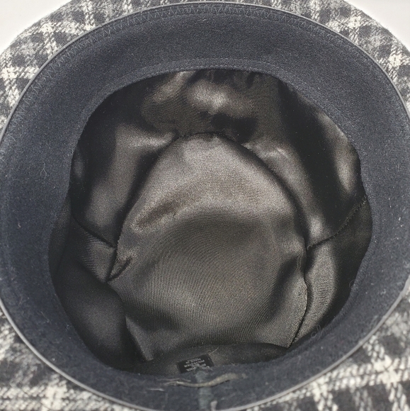TARNISH BLACK GREY PLAID WOOL BLEND TRIBLY FEDORA HAT WOMEN OS - Picture 9 of 11